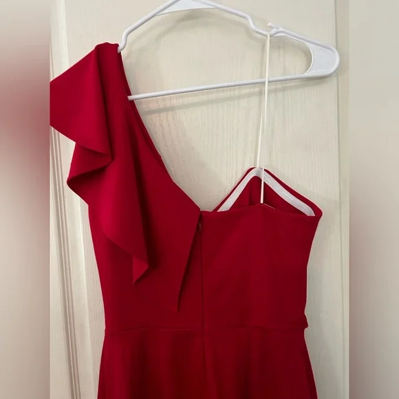 Amanda Uprichard Red Ruffle One Shoulder Mini Dress - Picture 5 of 10